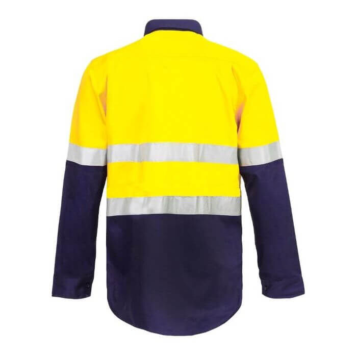 WORKCRAFT - MENS - HI VIS TWO TONE HALF PLACKET COTTON DRILL SHIRT WITH ...